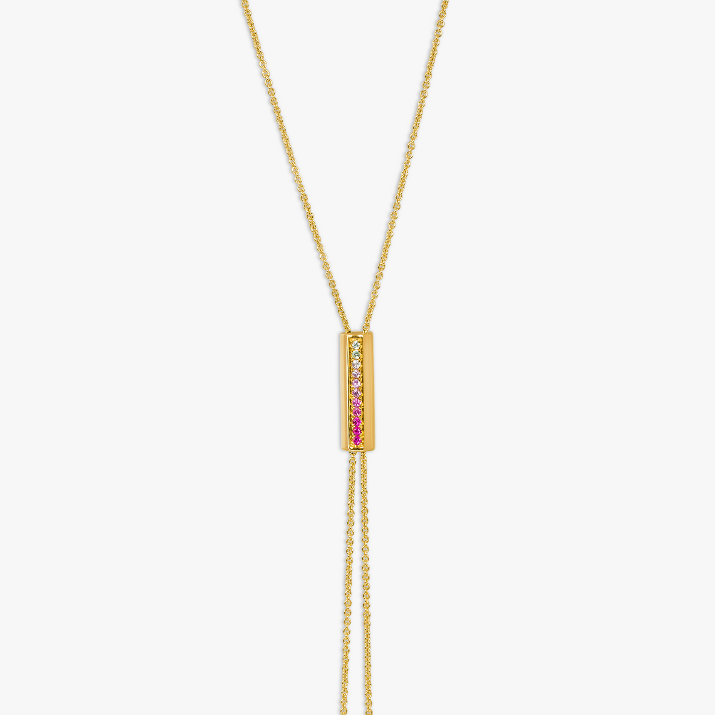 Pink Sapphire & Synthetic Quartz Sliding Necklace- 9K Yellow Gold