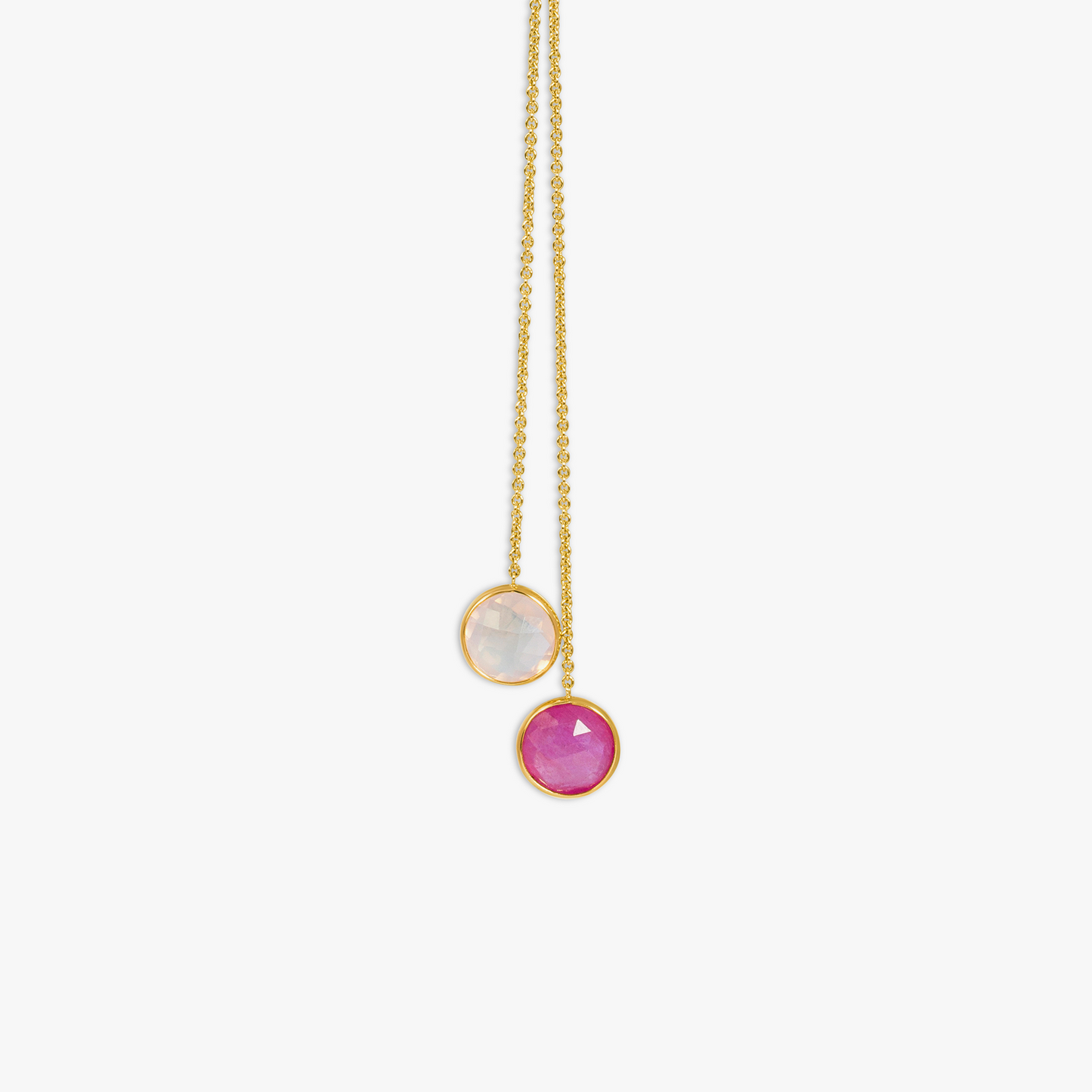 Pink Sapphire & Synthetic Quartz Sliding Necklace- 9K Yellow Gold