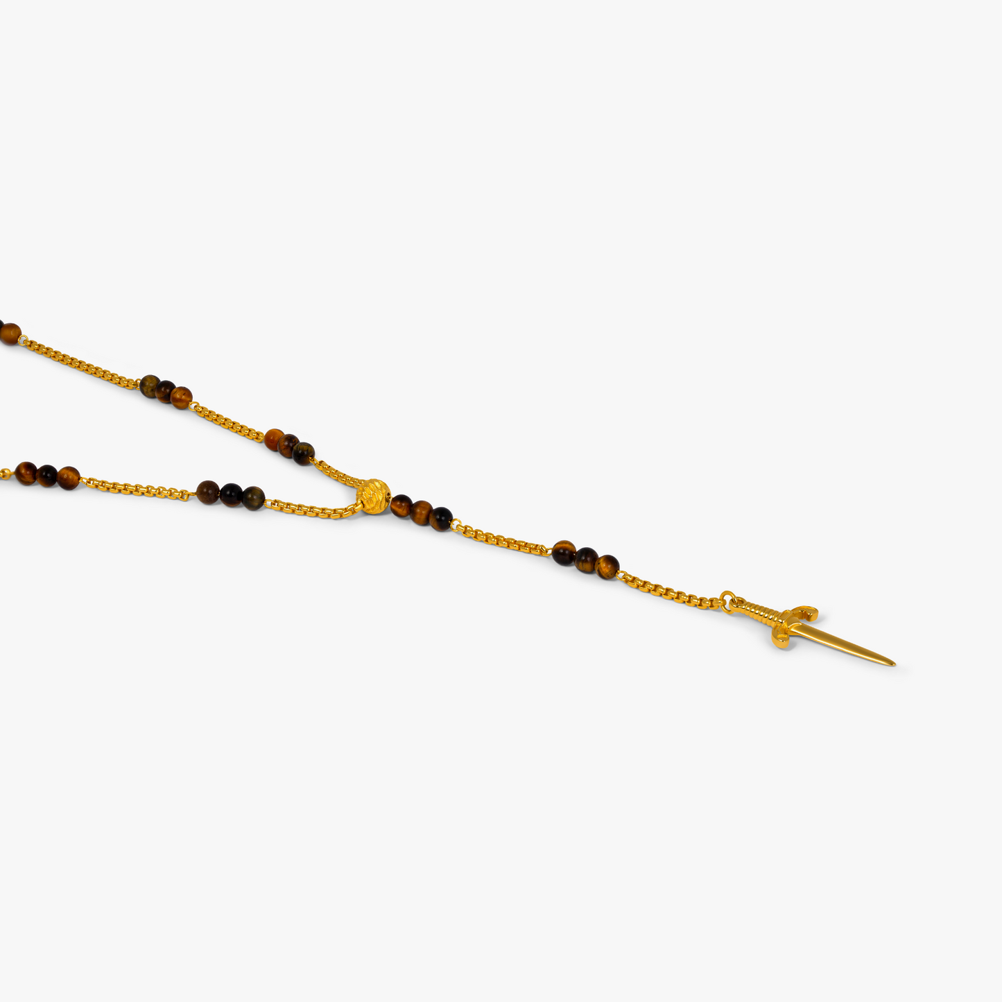 Capri Dagger Rosary Necklace With 18K Yellow Gold Plated Silver & Tiger Eye