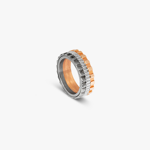 Multi Colour Rhodium Plated Silver Rotating Gears Ring