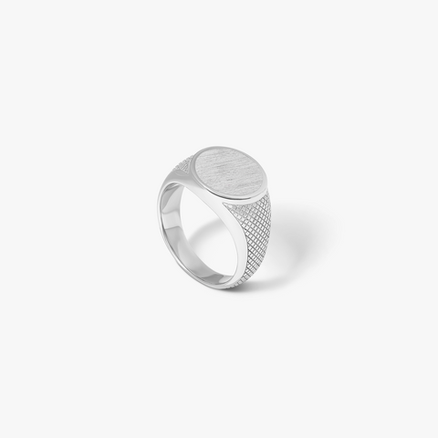 Silver Rhodium Plated Silver Signature Signet Ring