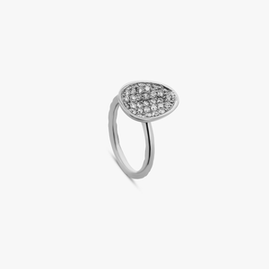 Diamond Pebble ring with micropave white diamond in white gold (UK) 1