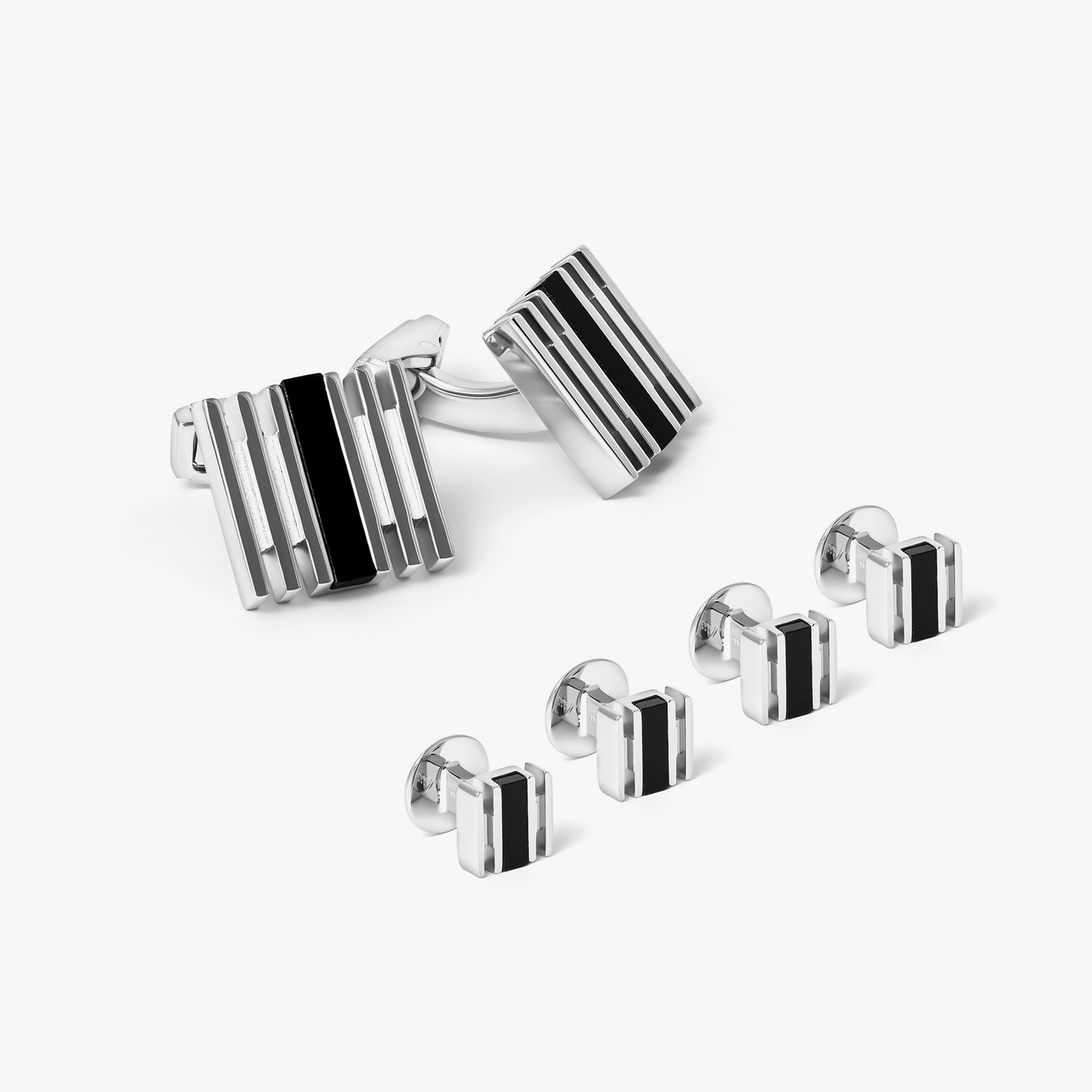 THOMPSON Stripe Grill Shirt Studs In Palladium Plated