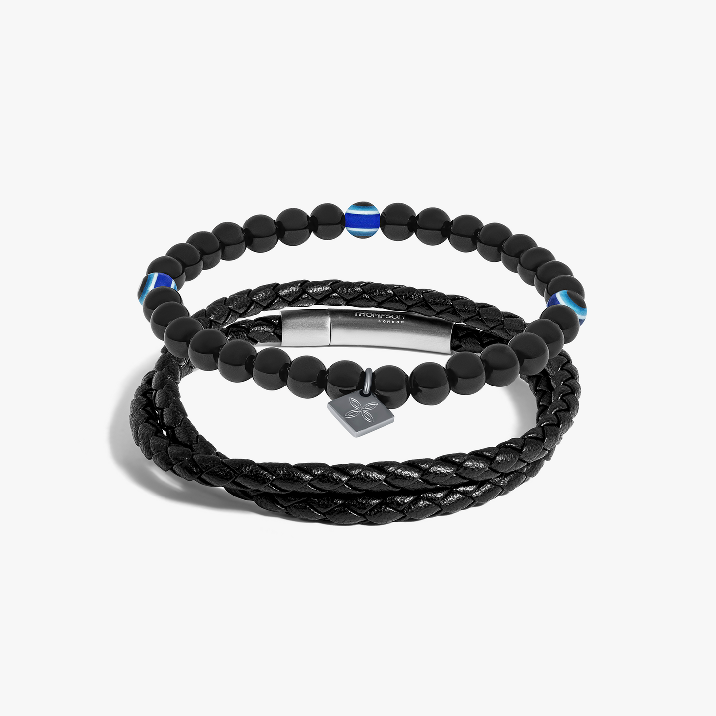 THOMPSON Black Stainless Steel Evil Eye Duo Bracelet