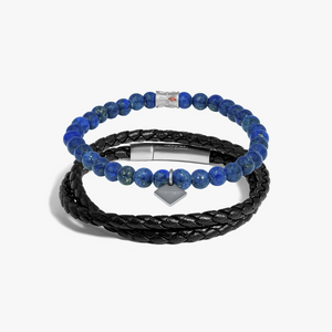 THOMPSON Blue Lapis Stainless Steel Ankh Duo Bracelet
