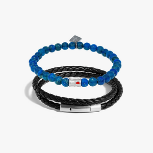 THOMPSON Blue Lapis Stainless Steel Ankh Duo Bracelet