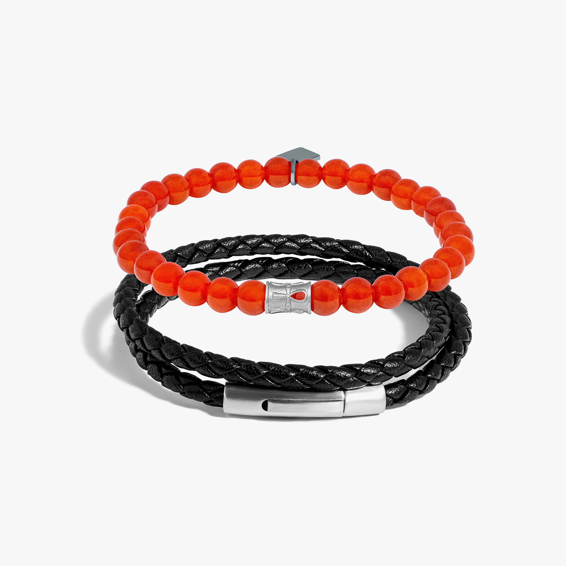 THOMPSON Red Carnelian Stainless Steel Ankh Duo Bracelet