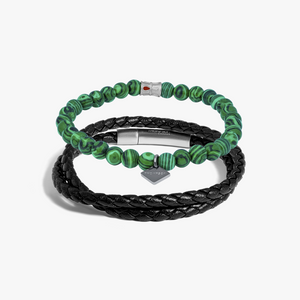 Green Malachite Stainless Steel Ankh Duo Bracelet
