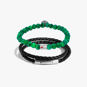 Green Malachite Stainless Steel Ankh Duo Bracelet