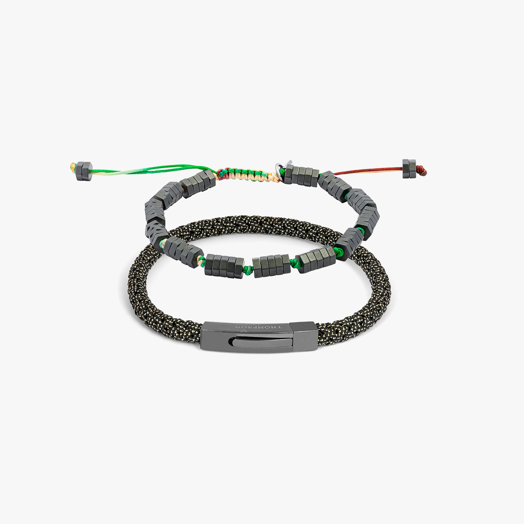 THOMPSON Grey Stainless Steel Geometric Duo Bracelet