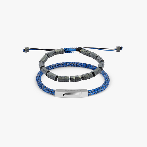 THOMPSON Blue Stainless Steel Geometric Duo Bracelet