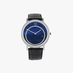 Prezioso Leather Watch In Black With Lapis And Stainless Steel