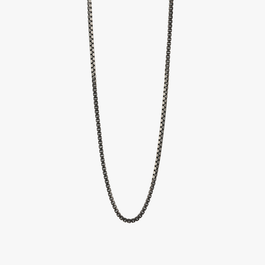 Silver Black Rhodium Sterling Silver Classic Box Chain Necklace